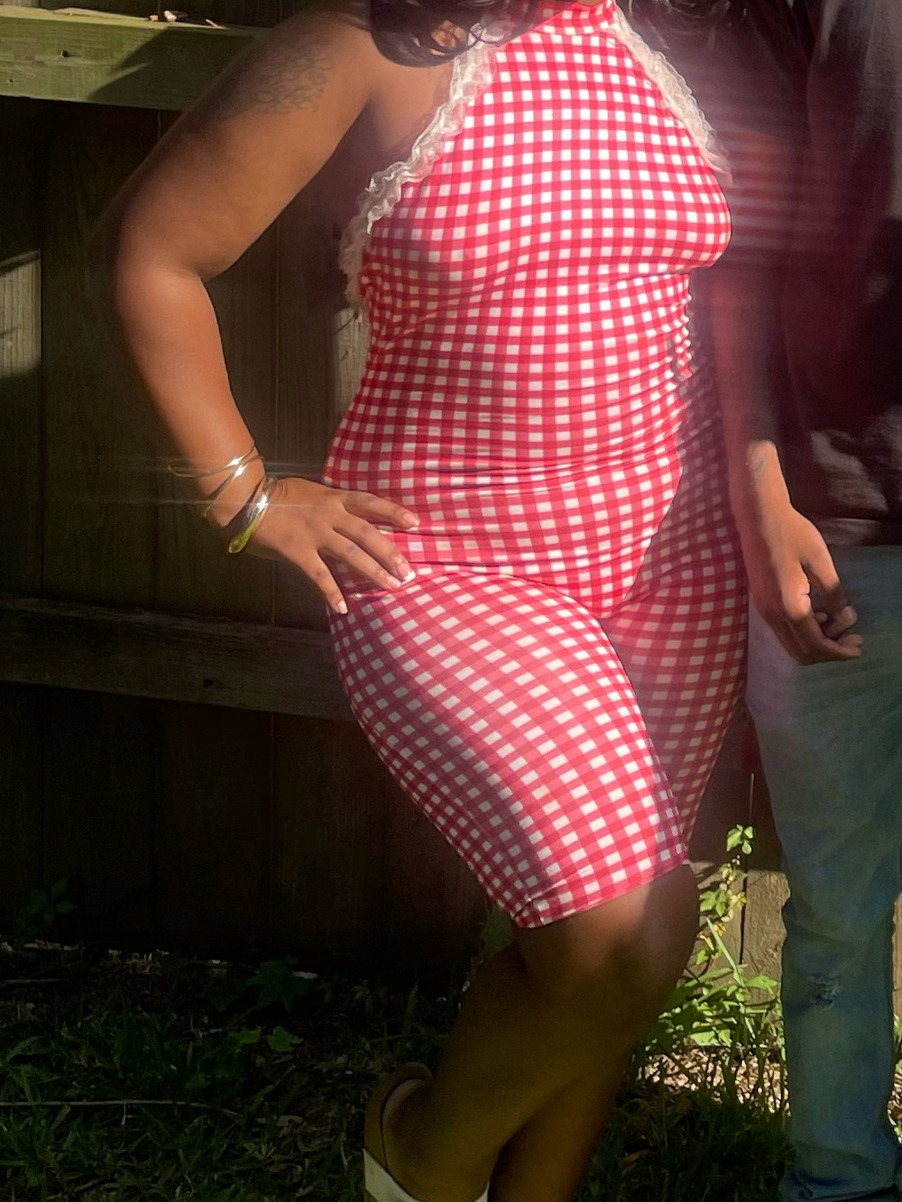 Fashion Nova Red Gingham Halter Romper